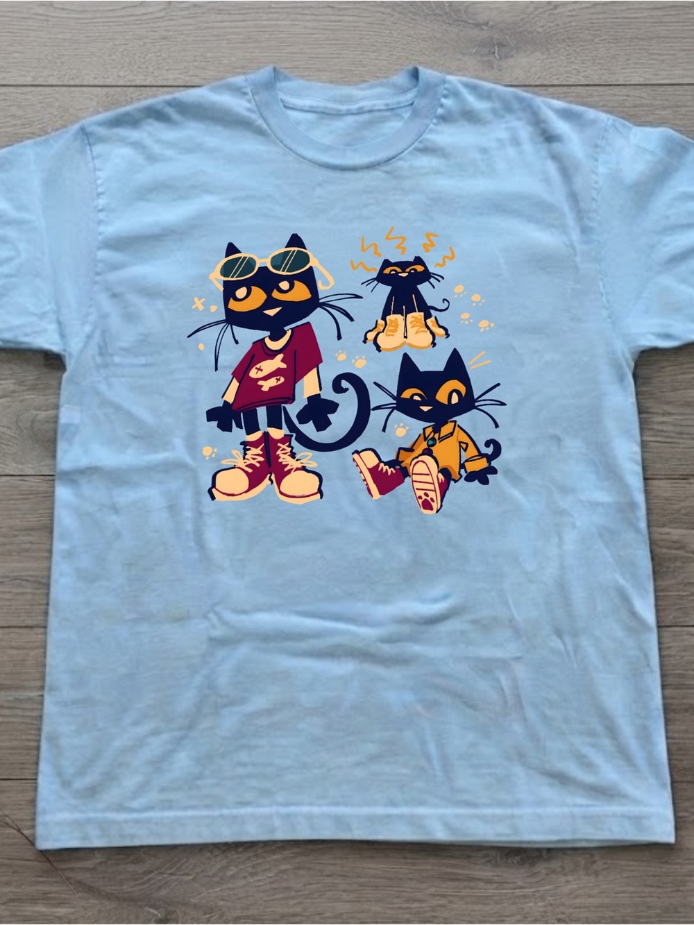 Blue Cute Cat Graphic Tee Cartoon Style Gildan T-shirt
